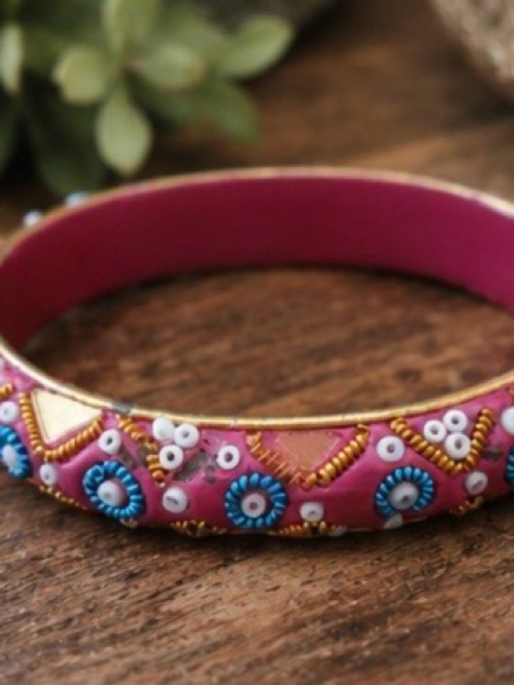 Indian Pink Beaded Bangle Bracelet Boho Ethnic Statement Jewelry Festival Bangle